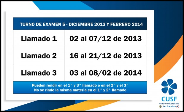 llamados para el Turno de exámenes de Diciembre 2013 y Febrero 2014