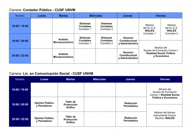 Horarios Segundo Cuatrimestre 2013 - Lic. en Comunicación Social / Contador Público